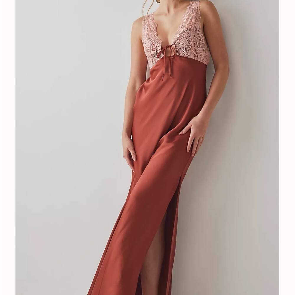 Free People Dusty Pink Lace & Rust Satin Maxi Dress